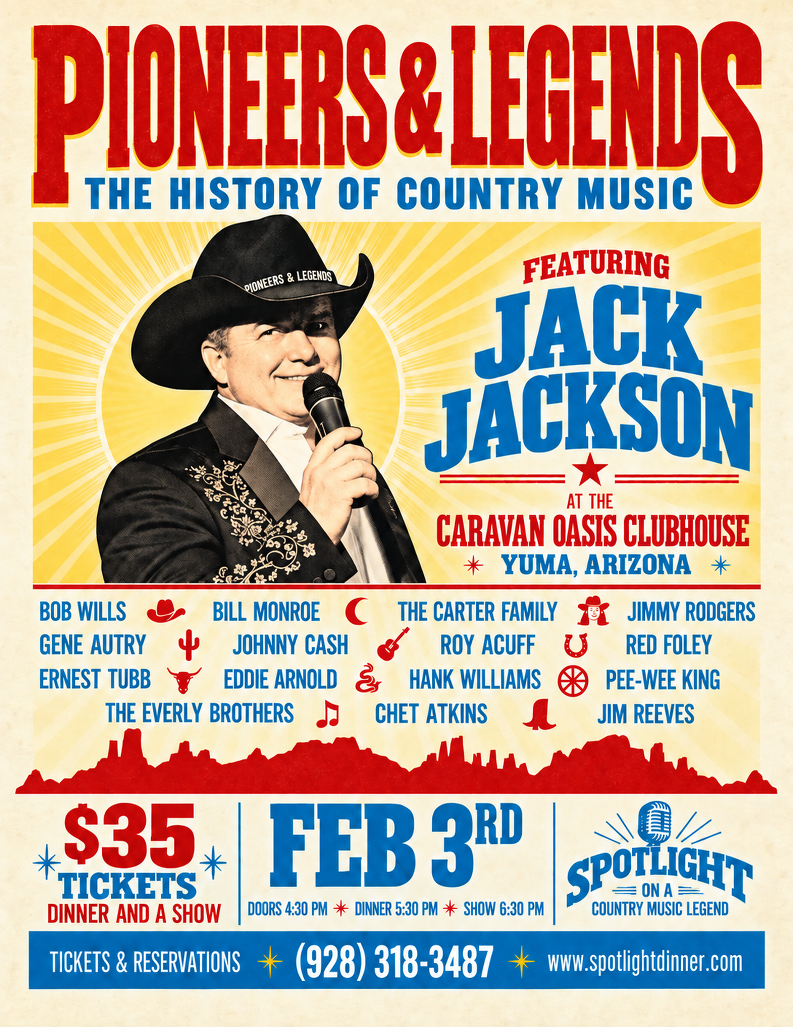 Pioneers & Legends — February 3, 2027 dinner show poster